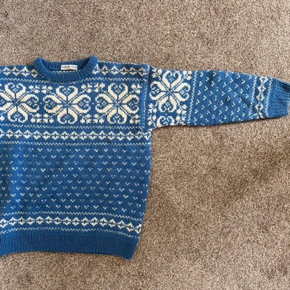 Vintage NORWEGIAN Wool Pullover Blue White Sweater XL - Picture 6 of 11